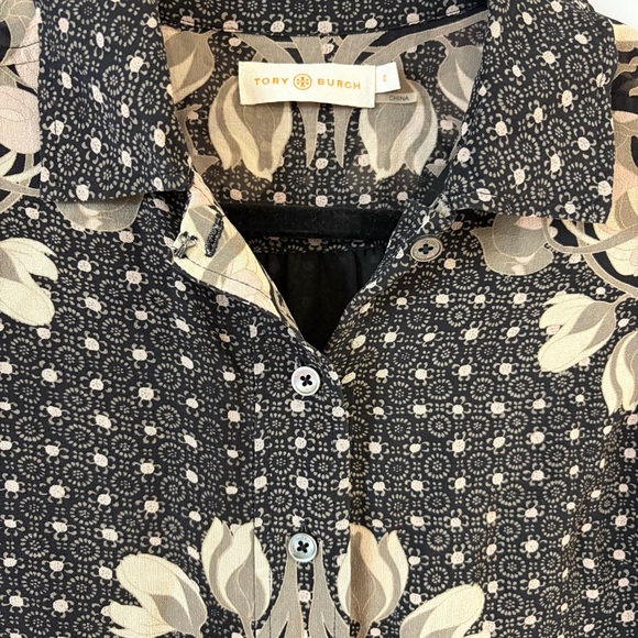 TORY BURCH SILK Blouse Floral Patterned Designer Button-Up Blouse - Picture 5 of 8